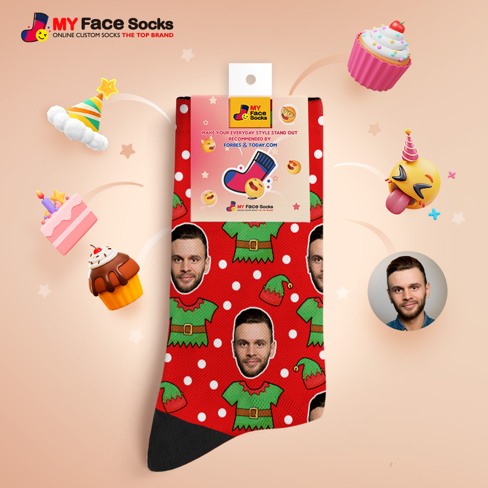 Custom Face Santa Cute Multicolor Socks Personalized Christmas Photo Socks Funny Holiday Gift for Family & Friends - MyFaceSocksAU