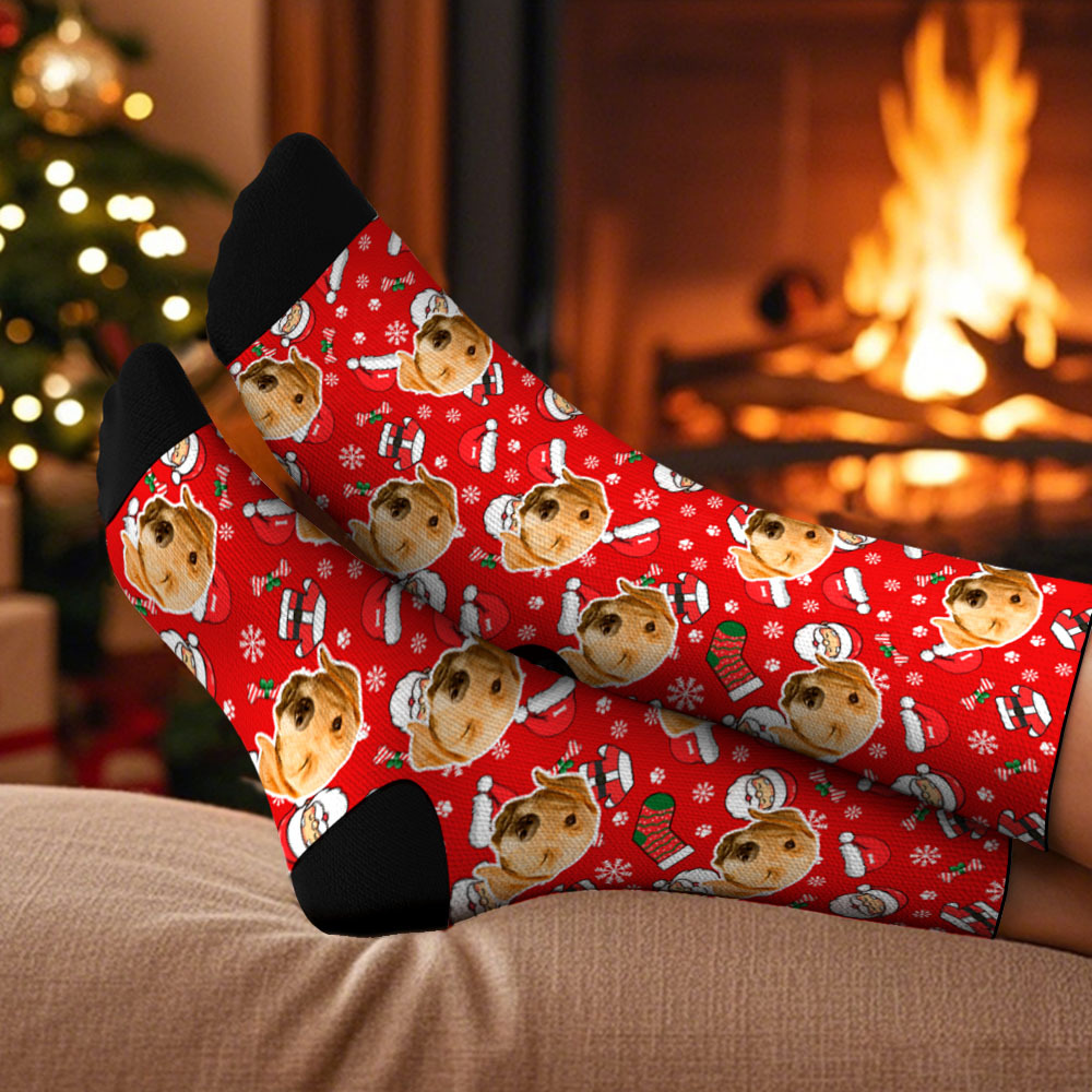 Custom Face Santa Cute Multicolor Socks Personalized Christmas Photo Socks Funny Holiday Gift for Family & Friends - MyFaceSocksAU