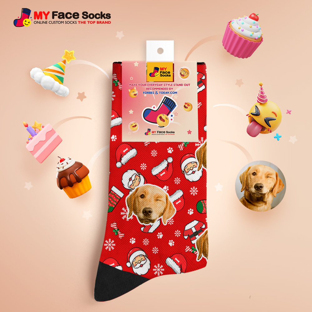 Custom Face Santa Cute Multicolor Socks Personalized Christmas Photo Socks Funny Holiday Gift for Family & Friends - MyFaceSocksAU