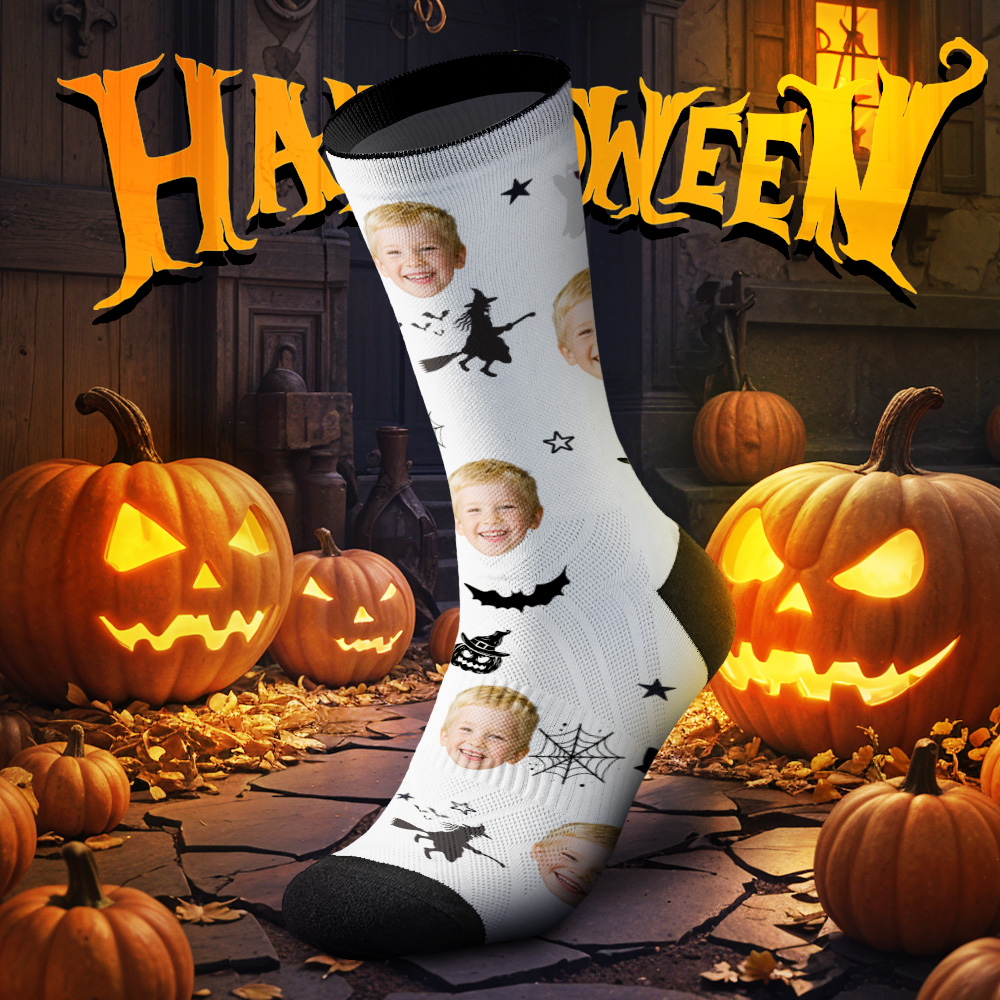 Custom Spooky Socks Personalized Halloween Face Socks for Friends & Family