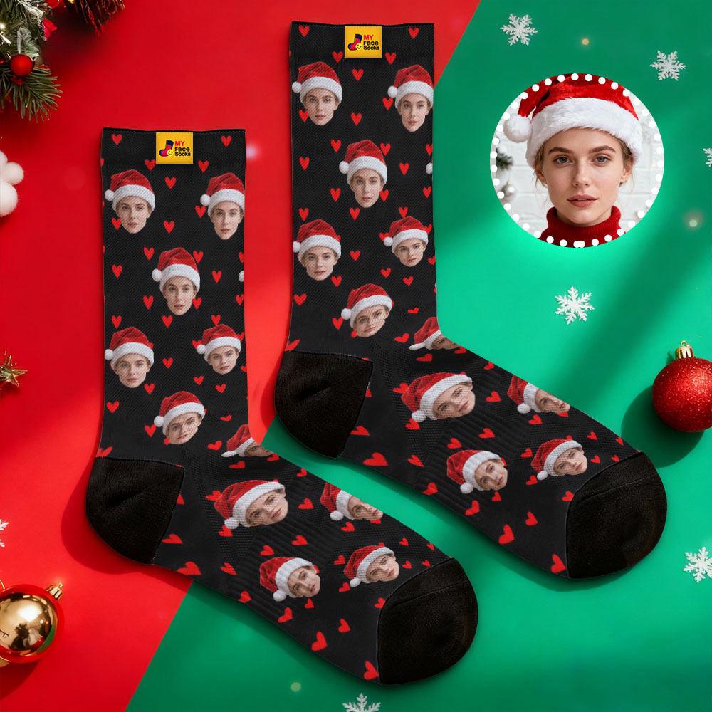Christmas Gift Custom Heart Face Socks Personalized Socks with Faces Photo Funny Gift Photo Couple Family Socks