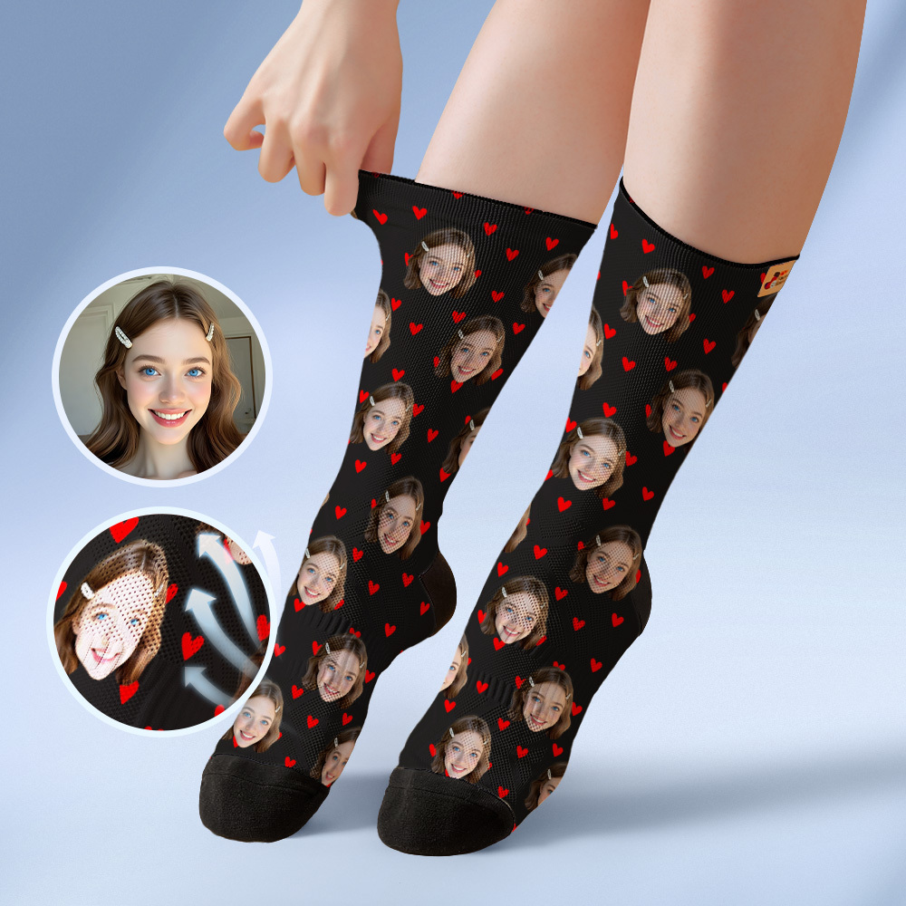 Custom Heart Face Socks Personalized Red Socks with Faces Photo Funny Gift Photo Couple Family Socks - MyFaceSocksAU