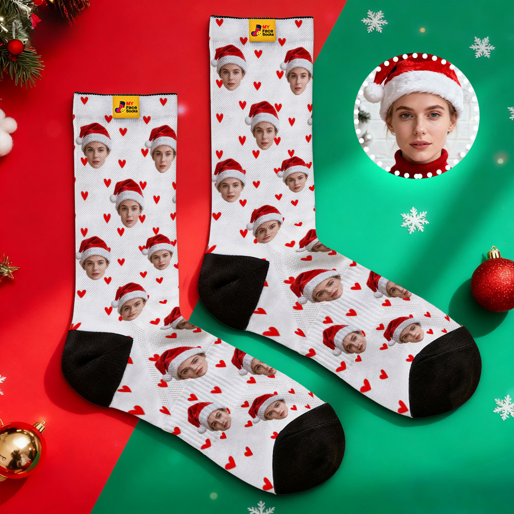 Christmas Gift Custom Heart Face Socks Personalized Socks with Faces Photo Funny Gift Photo Couple Family Socks