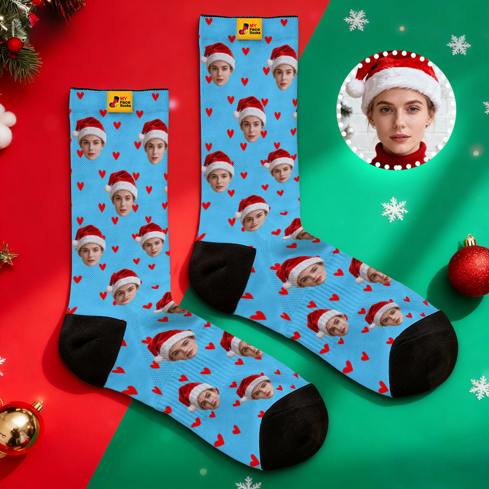 Christmas Gift Custom Heart Face Socks Personalized Socks with Faces Photo Funny Gift Photo Couple Family Socks