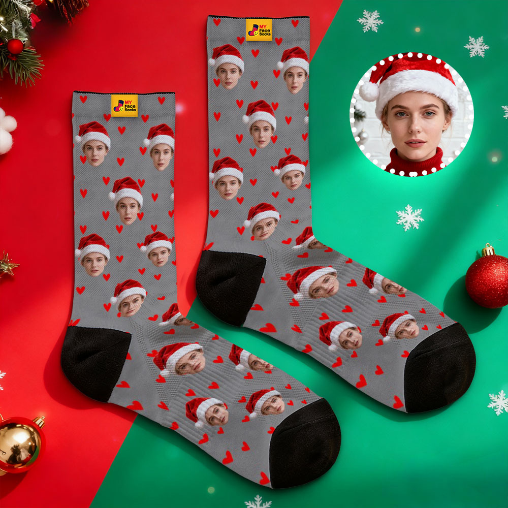 Christmas Gift Custom Heart Face Socks Personalized Socks with Faces Photo Funny Gift Photo Couple Family Socks