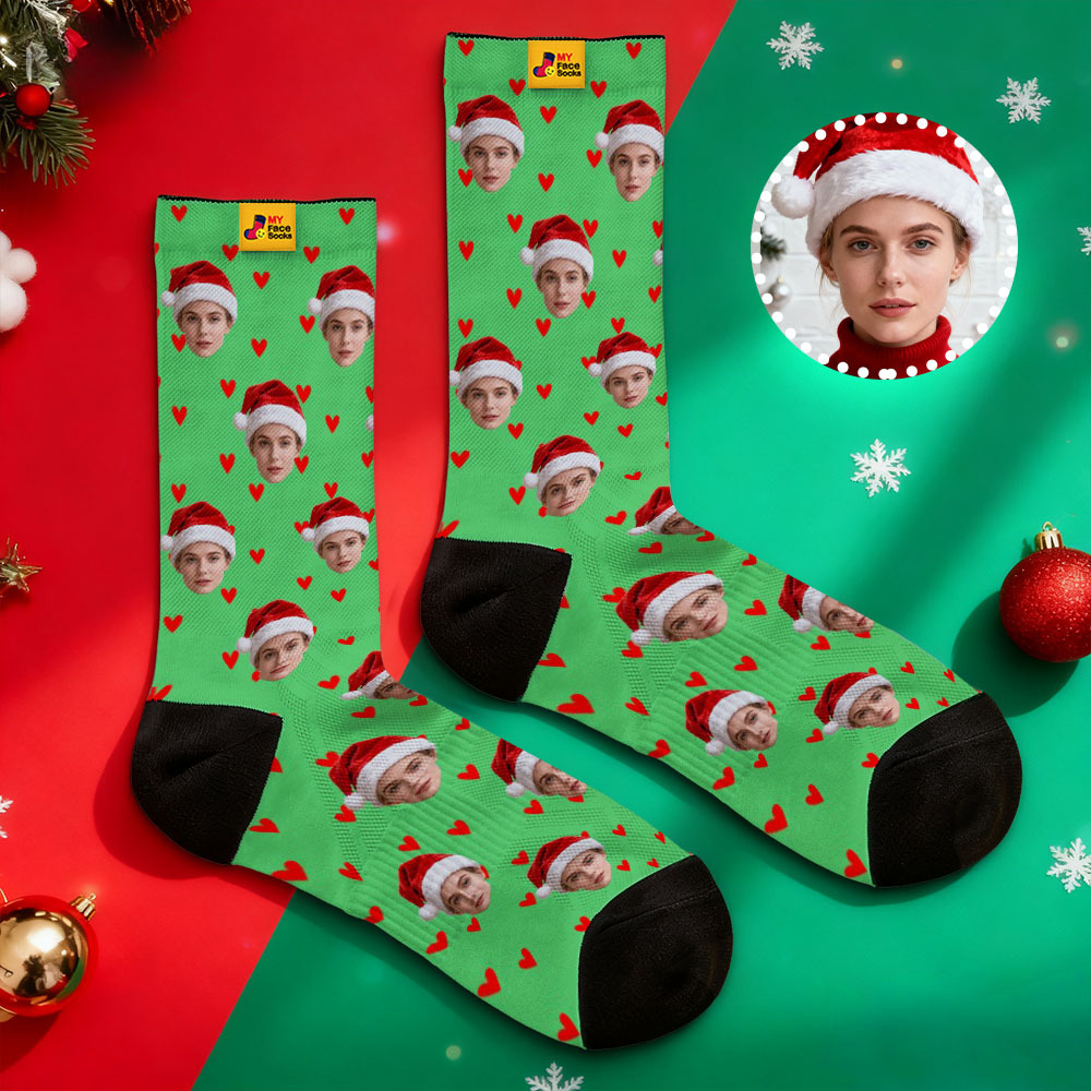 Christmas Gift Custom Heart Face Socks Personalized Socks with Faces Photo Funny Gift Photo Couple Family Socks