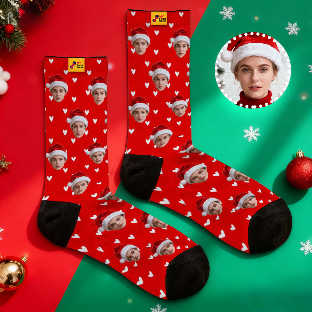 Christmas Gift Custom Heart Face Socks Personalized Socks with Faces Photo Funny Gift Photo Couple Family Socks