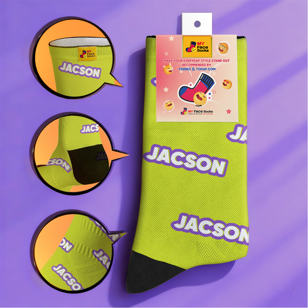 Personalized Lettering Socks Green Socks Custom Engraved Socks Dopamine Socks Bright Multi Color Style Gift - MyFaceSocksAU