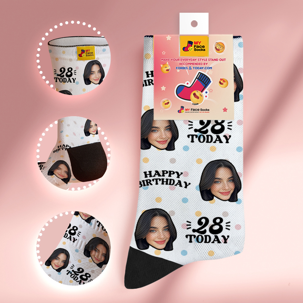 Custom Face Socks White Birthday Socks Personalized Birthday Polka Dot Socks with Faces Photo Funny Gift Photo Birthday Socks