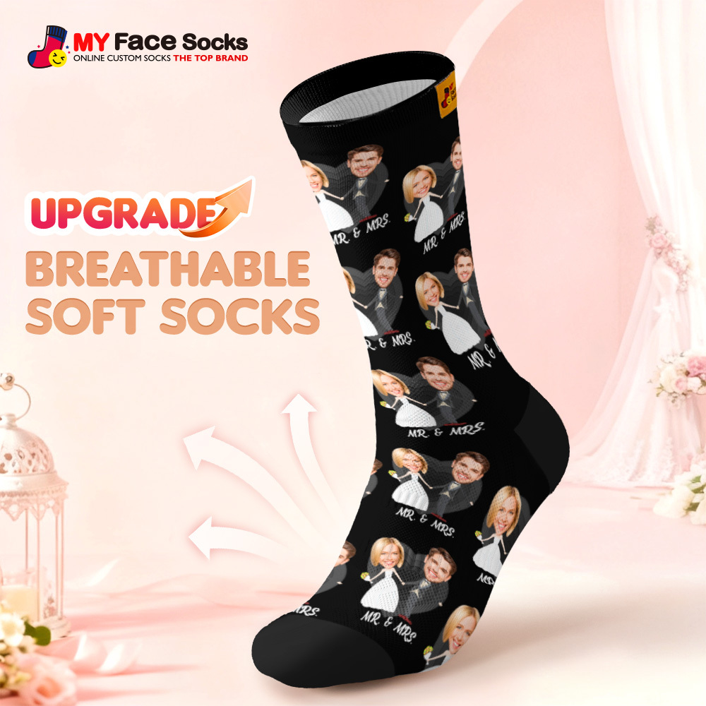 Personalized Wedding Theme Socks Custom Couple Photo Socks, Funny Bride and Groom Gift, Personalized Anniversary or Engagement Present - MyFaceSocksAU