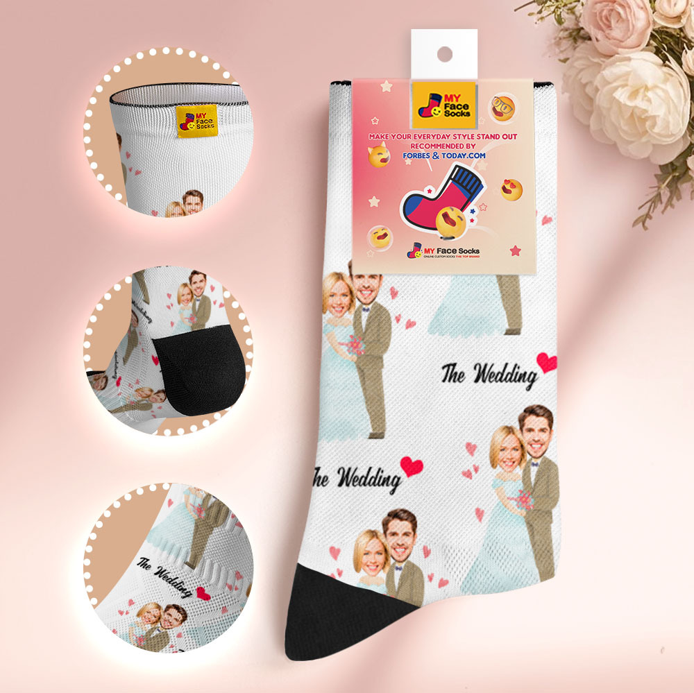 Personalized Wedding Theme Socks Custom Couple Photo Socks, Funny Bride and Groom Gift, Personalized Anniversary or Engagement Present - MyFaceSocksAU