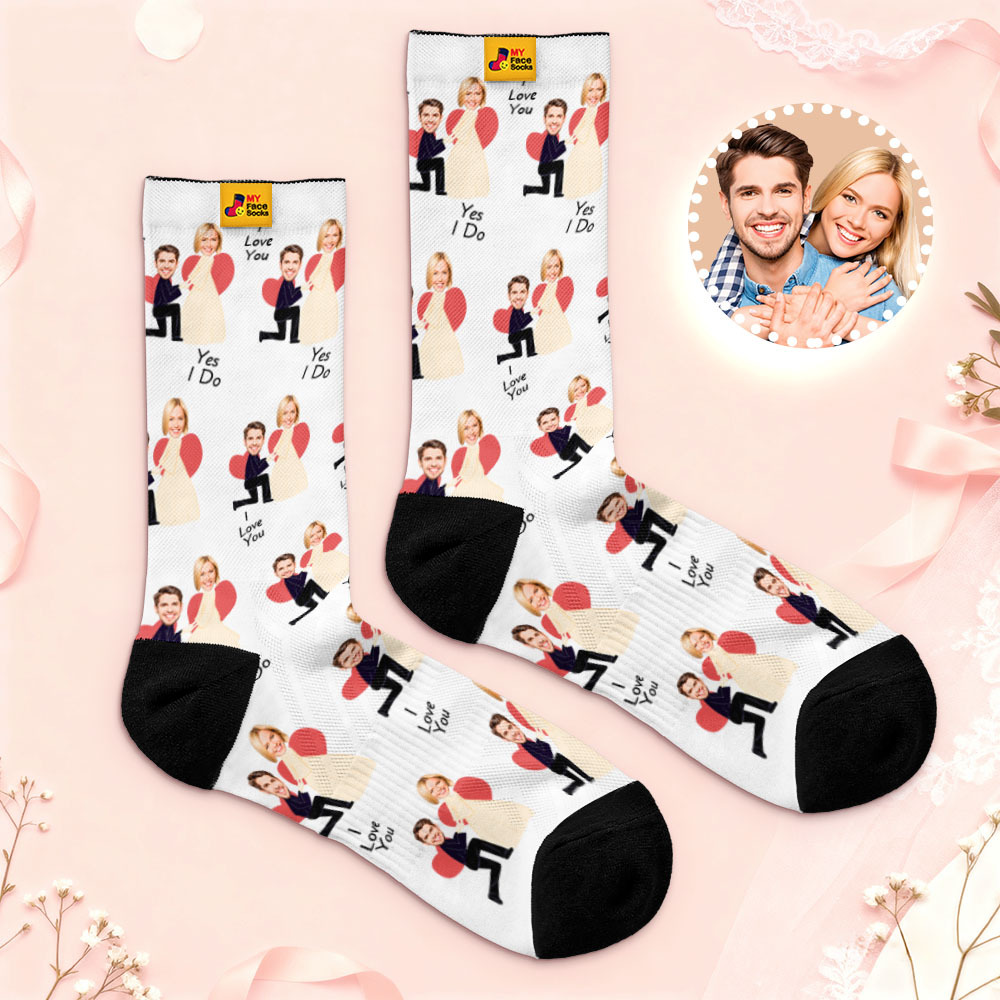 Personalized Wedding Theme Socks Custom Couple Photo Socks, Funny Bride and Groom Gift, Personalized Anniversary or Engagement Present - MyFaceSocksAU