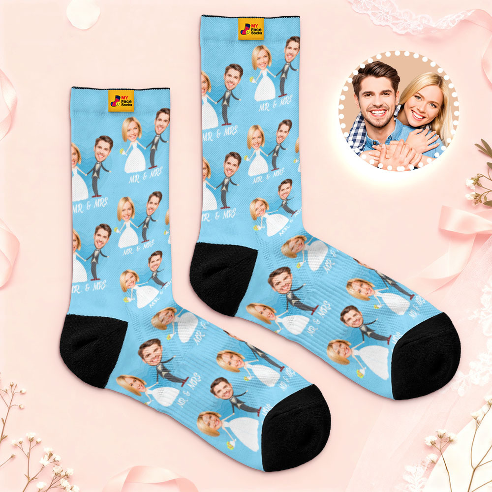 Personalized Wedding Theme Socks Custom Couple Photo Socks, Funny Bride and Groom Gift, Personalized Anniversary or Engagement Present - MyFaceSocksAU