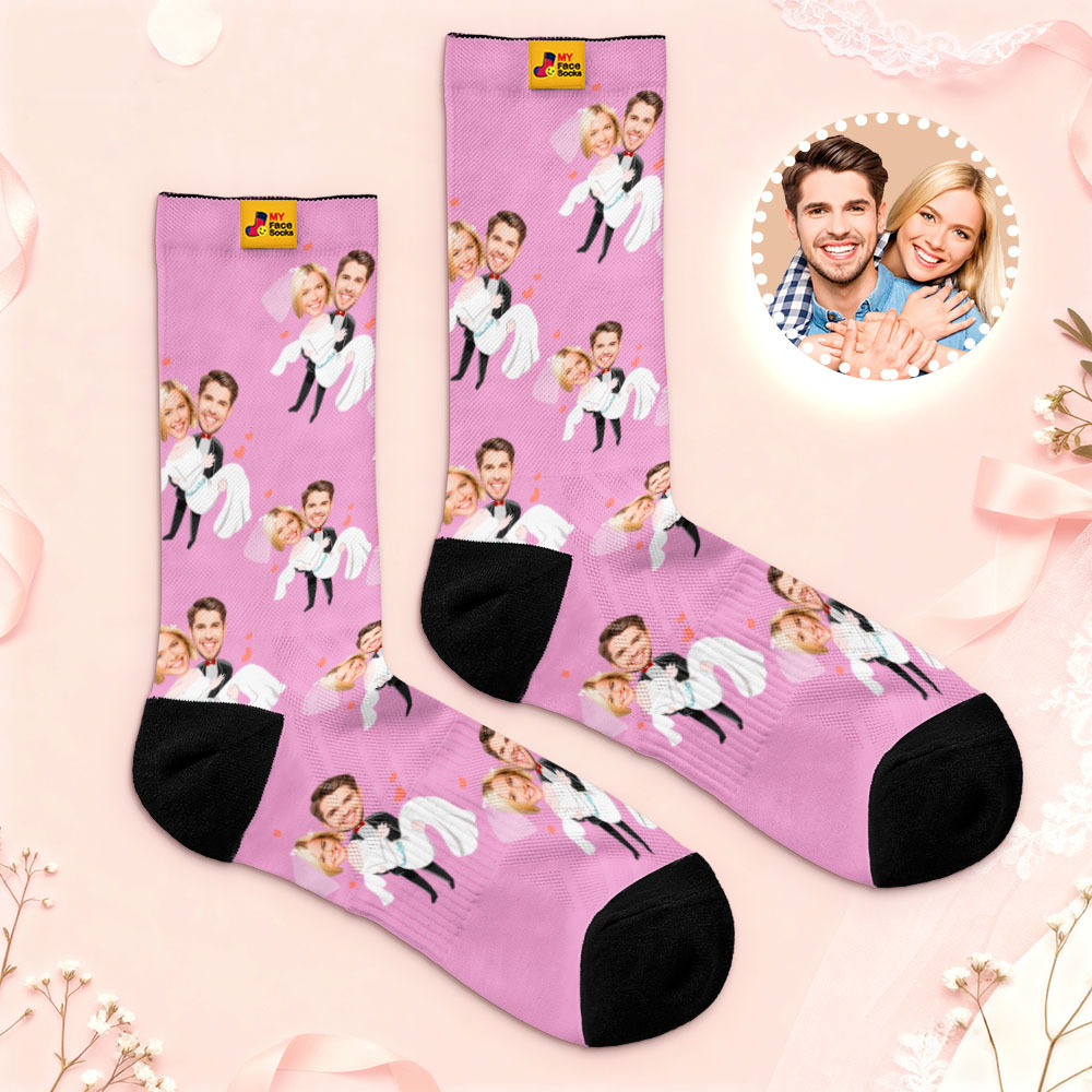 Personalized Wedding Theme Socks Custom Couple Photo Socks, Funny Bride and Groom Gift, Personalized Anniversary or Engagement Present - MyFaceSocksAU