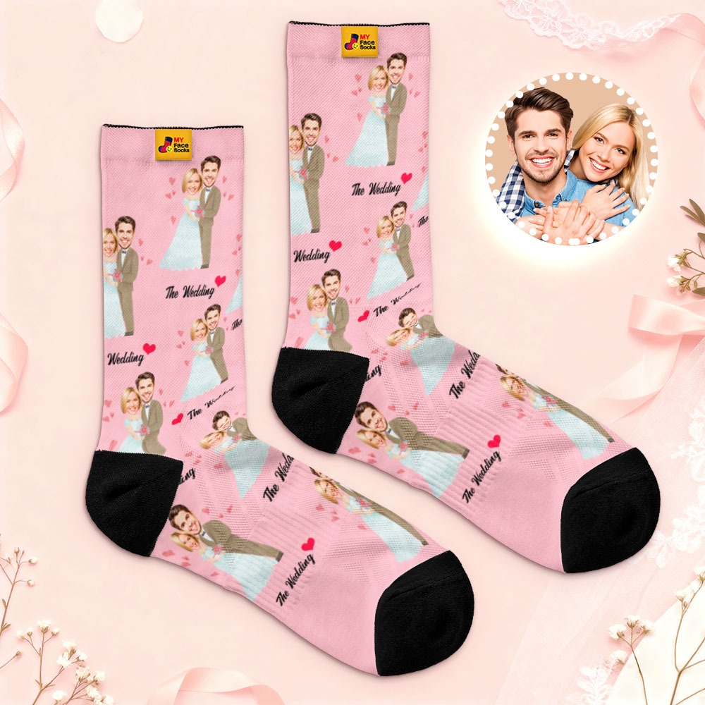 Personalized Wedding Theme Socks Custom Couple Photo Socks, Funny Bride and Groom Gift, Personalized Anniversary or Engagement Present - MyFaceSocksAU