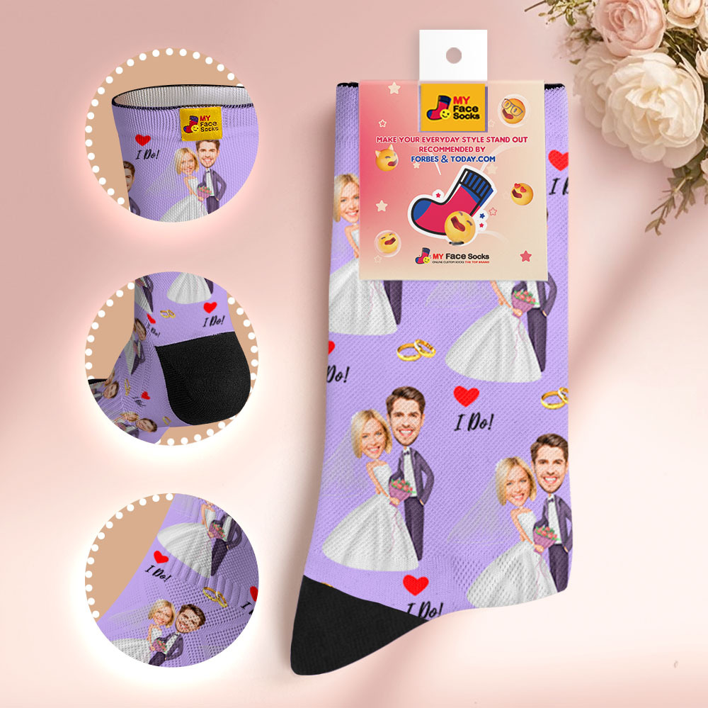 Personalized Wedding Theme Socks Custom Couple Photo Socks, Funny Bride and Groom Gift, Personalized Anniversary or Engagement Present - MyFaceSocksAU
