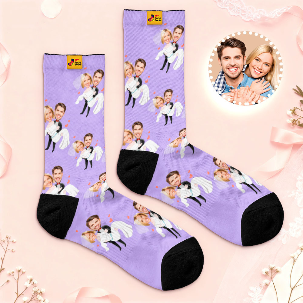 Personalized Wedding Theme Socks Custom Couple Photo Socks, Funny Bride and Groom Gift, Personalized Anniversary or Engagement Present - MyFaceSocksAU