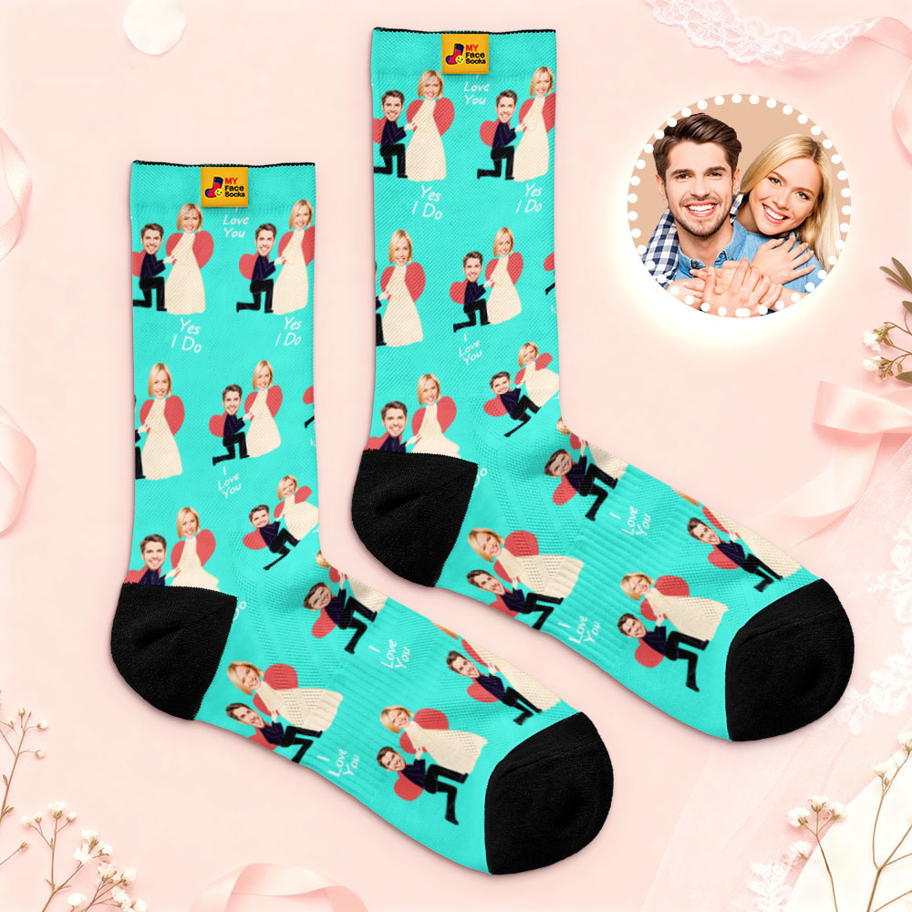 Personalized Wedding Theme Socks Custom Couple Photo Socks, Funny Bride and Groom Gift, Personalized Anniversary or Engagement Present - MyFaceSocksAU