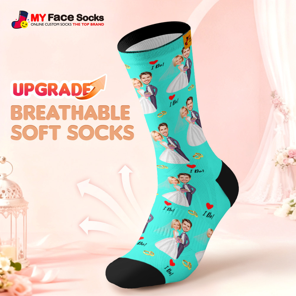 Personalized Wedding Theme Socks Custom Couple Photo Socks, Funny Bride and Groom Gift, Personalized Anniversary or Engagement Present - MyFaceSocksAU