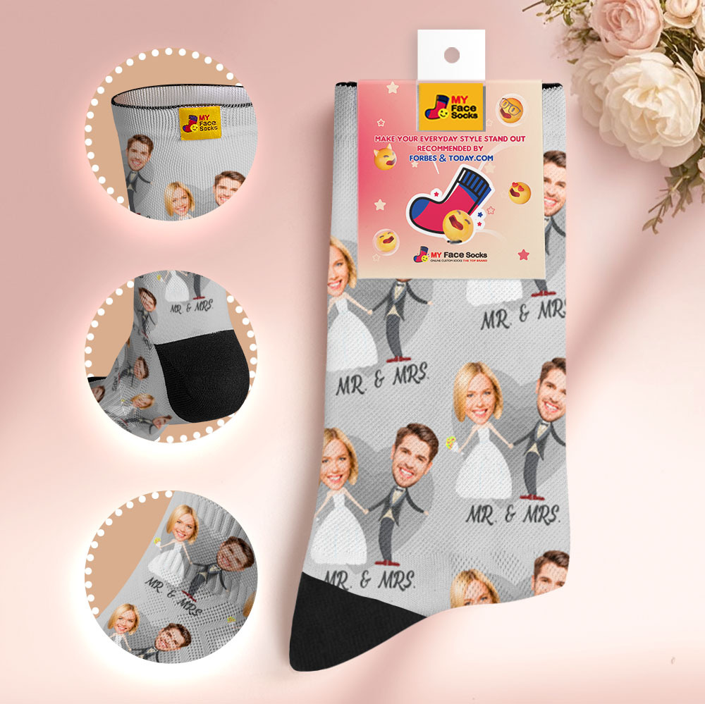 Personalized Wedding Theme Socks Custom Couple Photo Socks, Funny Bride and Groom Gift, Personalized Anniversary or Engagement Present - MyFaceSocksAU