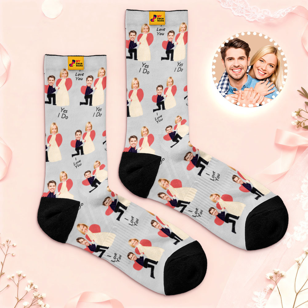 Personalized Wedding Theme Socks Custom Couple Photo Socks, Funny Bride and Groom Gift, Personalized Anniversary or Engagement Present - MyFaceSocksAU