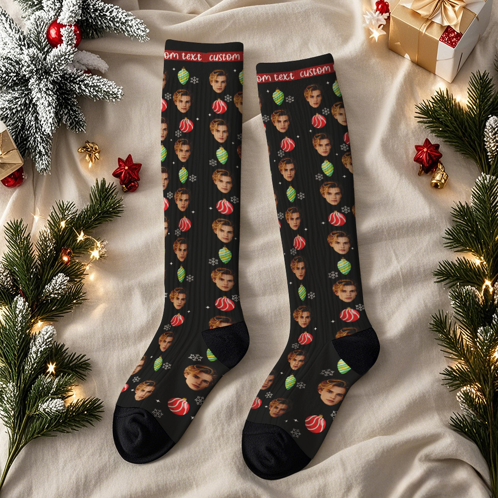 Custom Tree Gift Knee-high Socks Christmas Present Socks Custom Face Knee High Socks Fun Gift for Family Friends & Lovers - MyFaceSocksAU