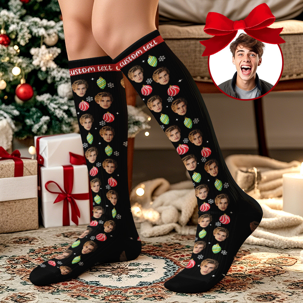 Custom Tree Gift Knee-high Socks Christmas Present Socks Custom Face Knee High Socks Fun Gift for Family Friends & Lovers - MyFaceSocksAU