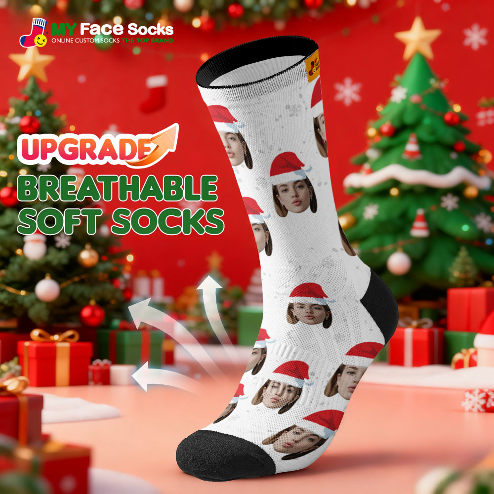 Personalized Christmas Socks Black SantaPhoto Socks Custom Christmas Socks Gift for Family Couple - MyFaceSocksAU