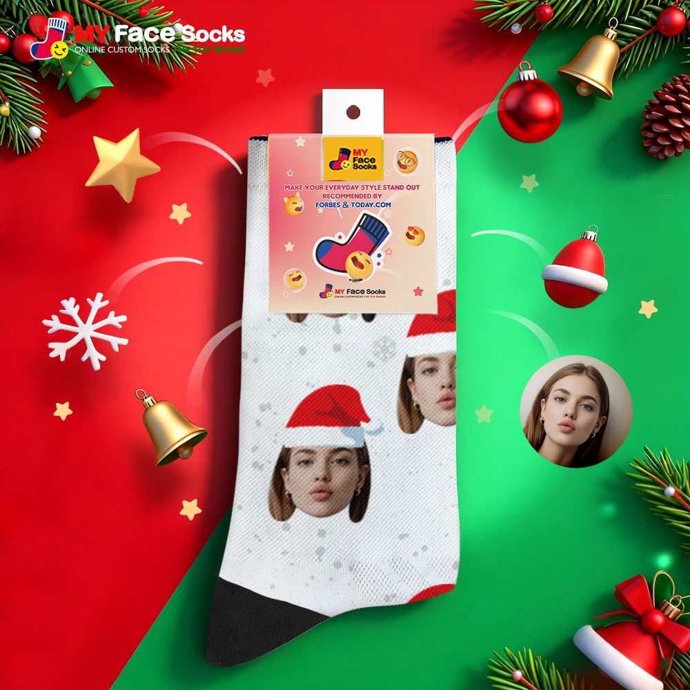 Personalized Christmas Socks Black SantaPhoto Socks Custom Christmas Socks Gift for Family Couple - MyFaceSocksAU