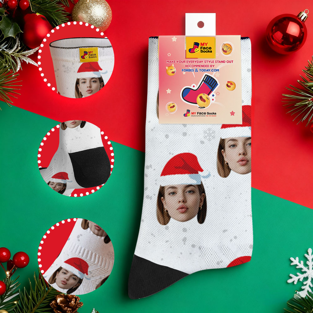 Personalized Christmas Socks Black SantaPhoto Socks Custom Christmas Socks Gift for Family Couple - MyFaceSocksAU