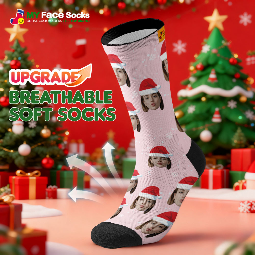 Personalized Christmas Socks Black SantaPhoto Socks Custom Christmas Socks Gift for Family Couple - MyFaceSocksAU