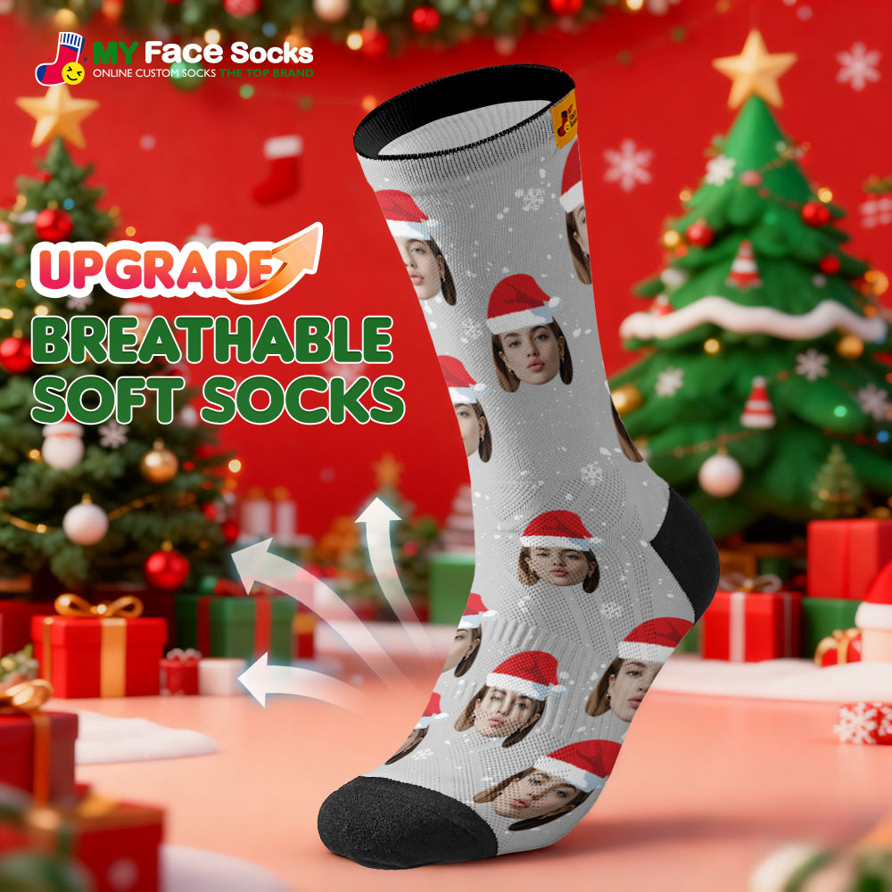 Personalized Christmas Socks Black SantaPhoto Socks Custom Christmas Socks Gift for Family Couple - MyFaceSocksAU