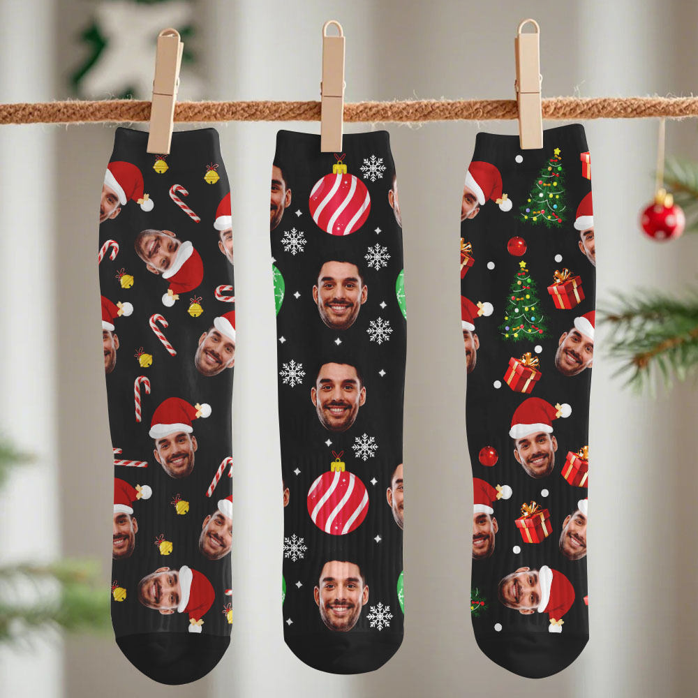 Custom Pet Christmas Socks Cute Pet Face Socks with Festive Fairy Lights Perfect Santa Gift - MyFaceSocksAU