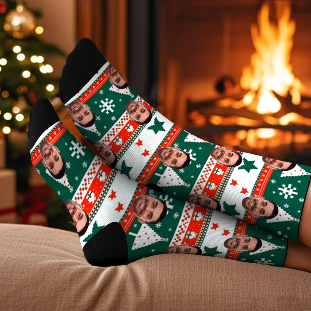 Custom Christmas Socks Personalized Face Socks DIY Socks Background Face Socks Gift For Family Couple - MyFaceSocksAU