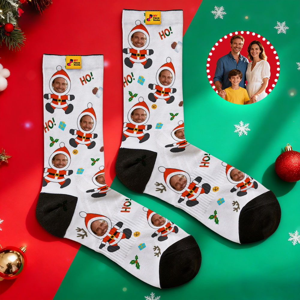 Personalized Christmas Socks Snowman HOHO Christmas SocksCustom Christmas Socks Gift for Family Couple - MyFaceSocksAU
