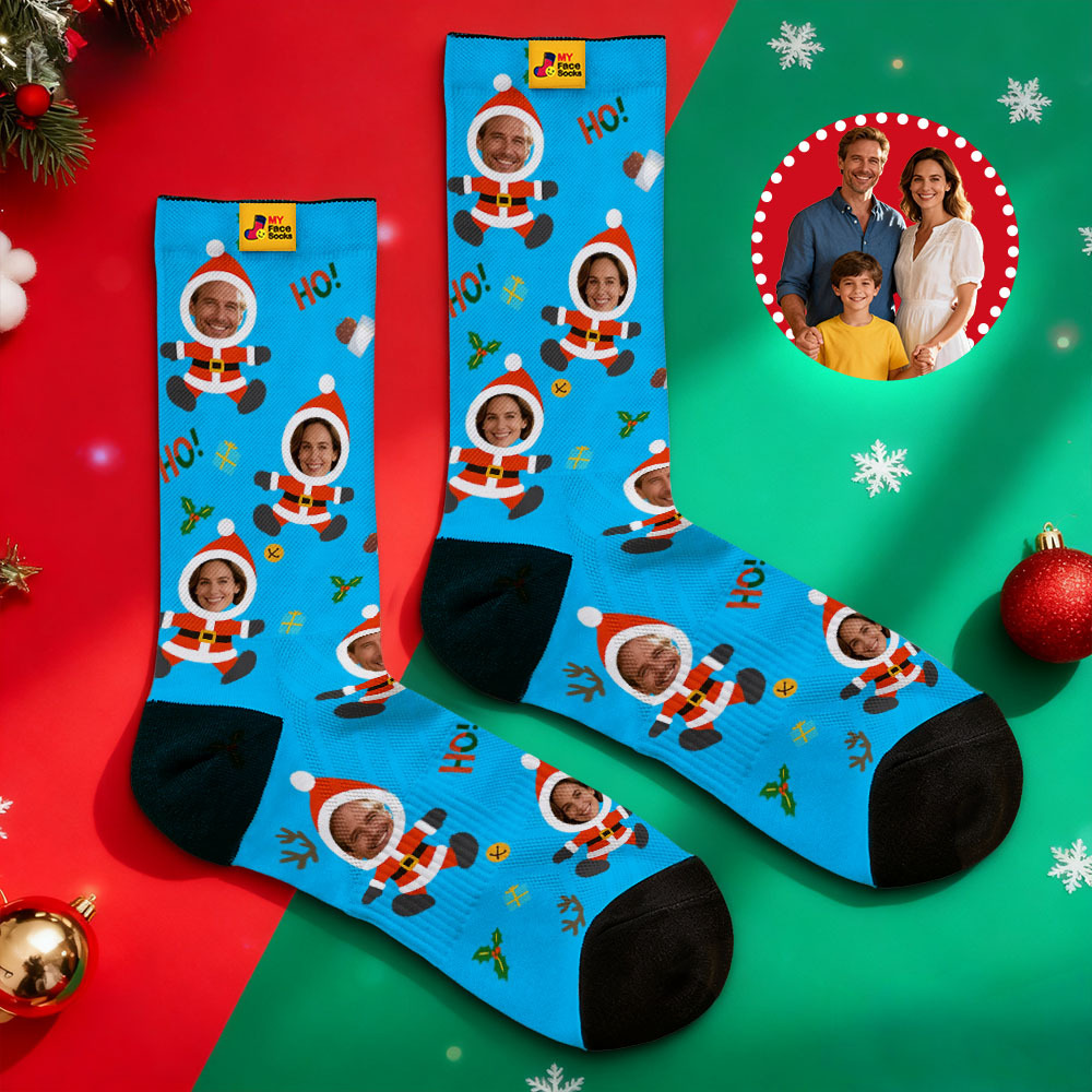Personalized Christmas Socks Snowman HOHO Christmas SocksCustom Christmas Socks Gift for Family Couple - MyFaceSocksAU