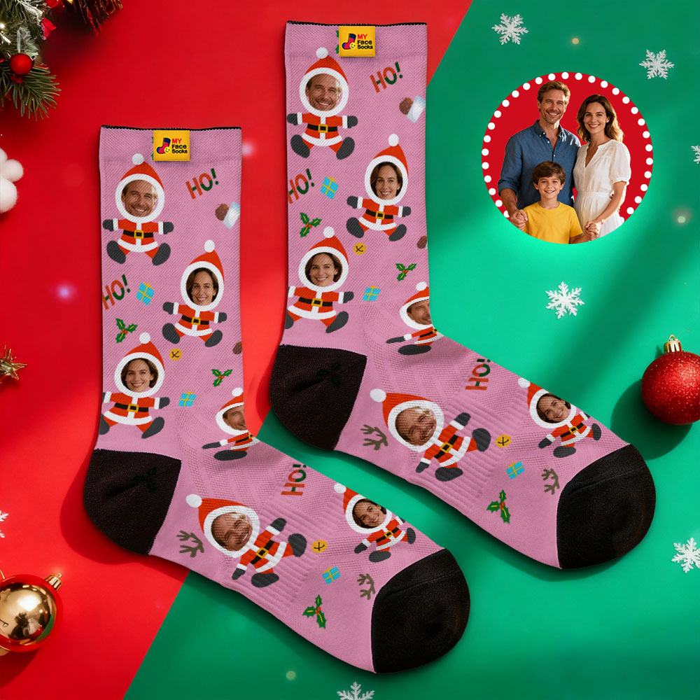 Personalized Christmas Socks Snowman HOHO Christmas SocksCustom Christmas Socks Gift for Family Couple - MyFaceSocksAU