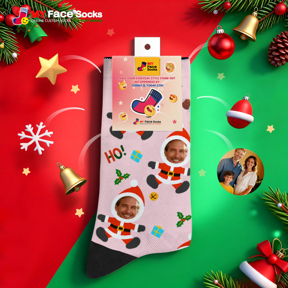 Personalized Christmas Socks Snowman HOHO Christmas SocksCustom Christmas Socks Gift for Family Couple - MyFaceSocksAU