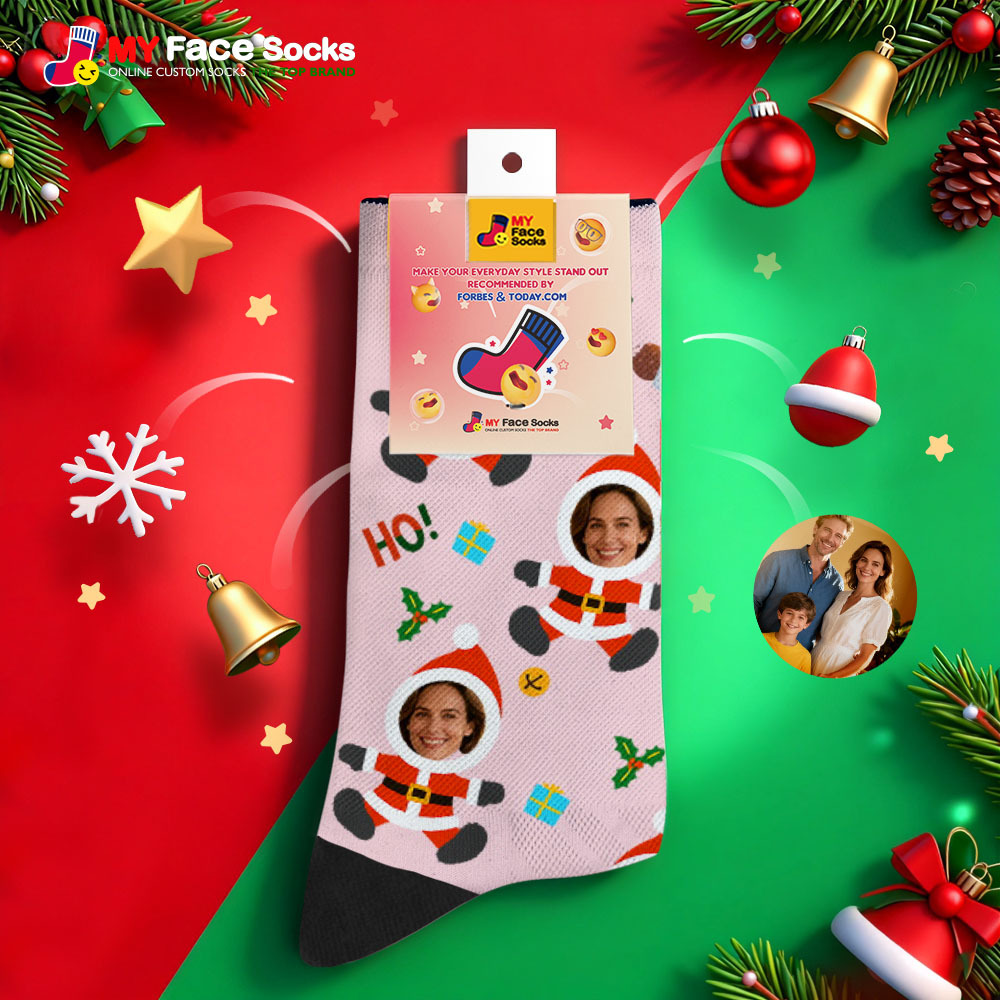 Personalized Christmas Socks Snowman HOHO Christmas SocksCustom Christmas Socks Gift for Family Couple - MyFaceSocksAU