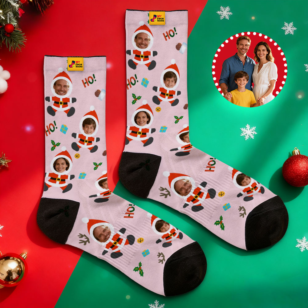 Personalized Christmas Socks Snowman HOHO Christmas SocksCustom Christmas Socks Gift for Family Couple - MyFaceSocksAU