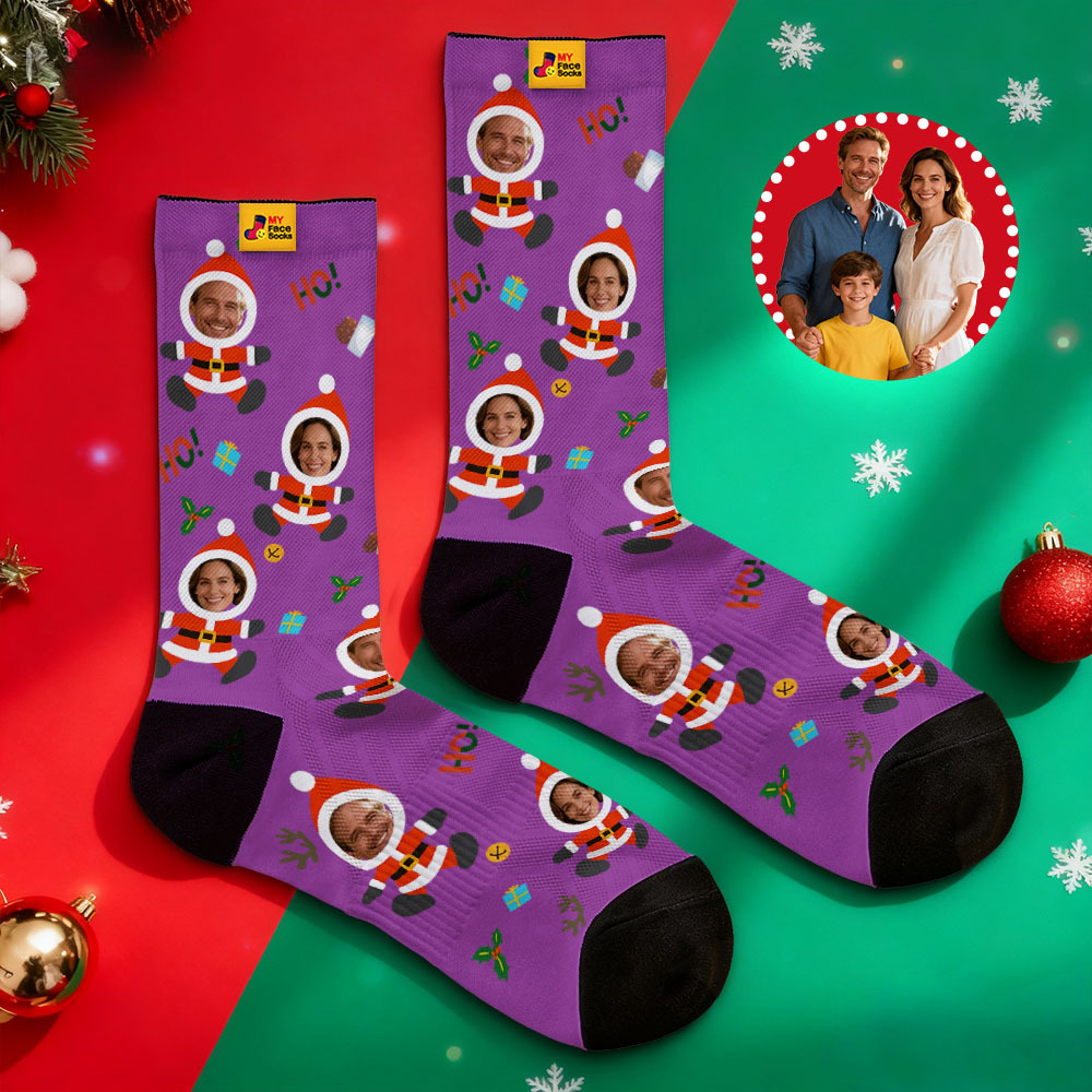 Personalized Christmas Socks Snowman HOHO Christmas SocksCustom Christmas Socks Gift for Family Couple - MyFaceSocksAU
