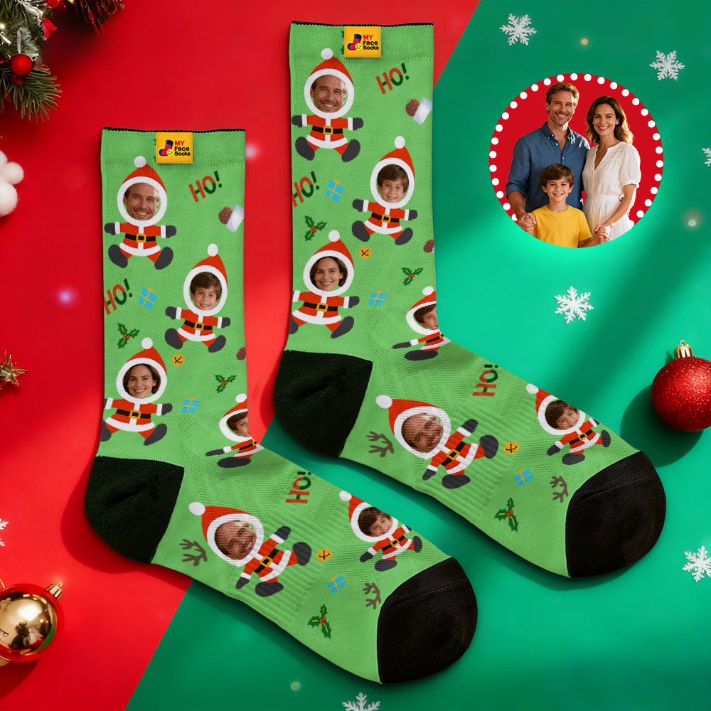 Personalized Christmas Socks Snowman HOHO Christmas SocksCustom Christmas Socks Gift for Family Couple - MyFaceSocksAU