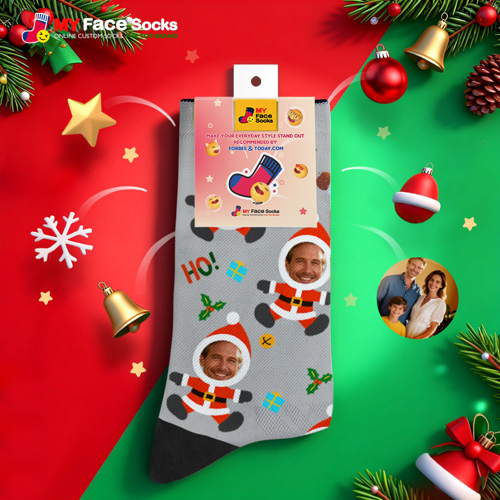 Personalized Christmas Socks Snowman HOHO Christmas SocksCustom Christmas Socks Gift for Family Couple - MyFaceSocksAU
