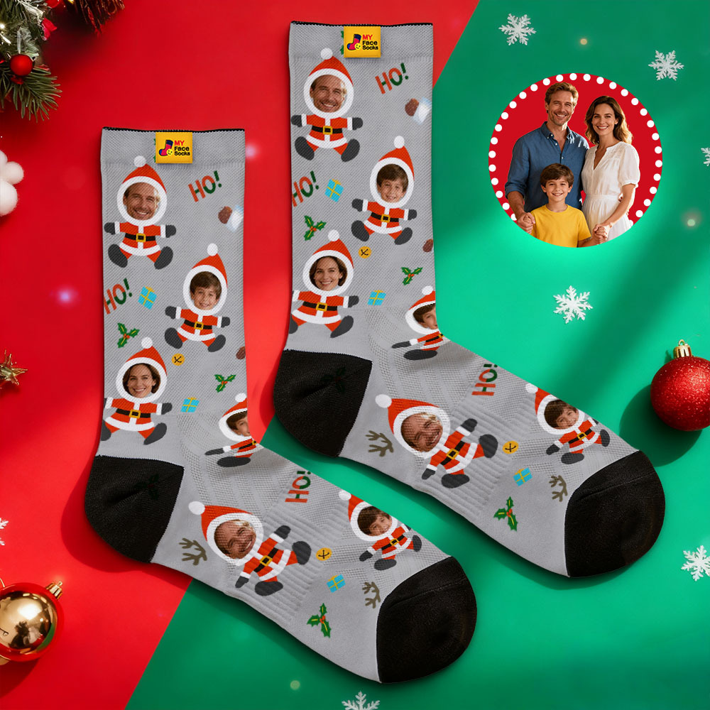 Personalized Christmas Socks Snowman HOHO Christmas SocksCustom Christmas Socks Gift for Family Couple - MyFaceSocksAU