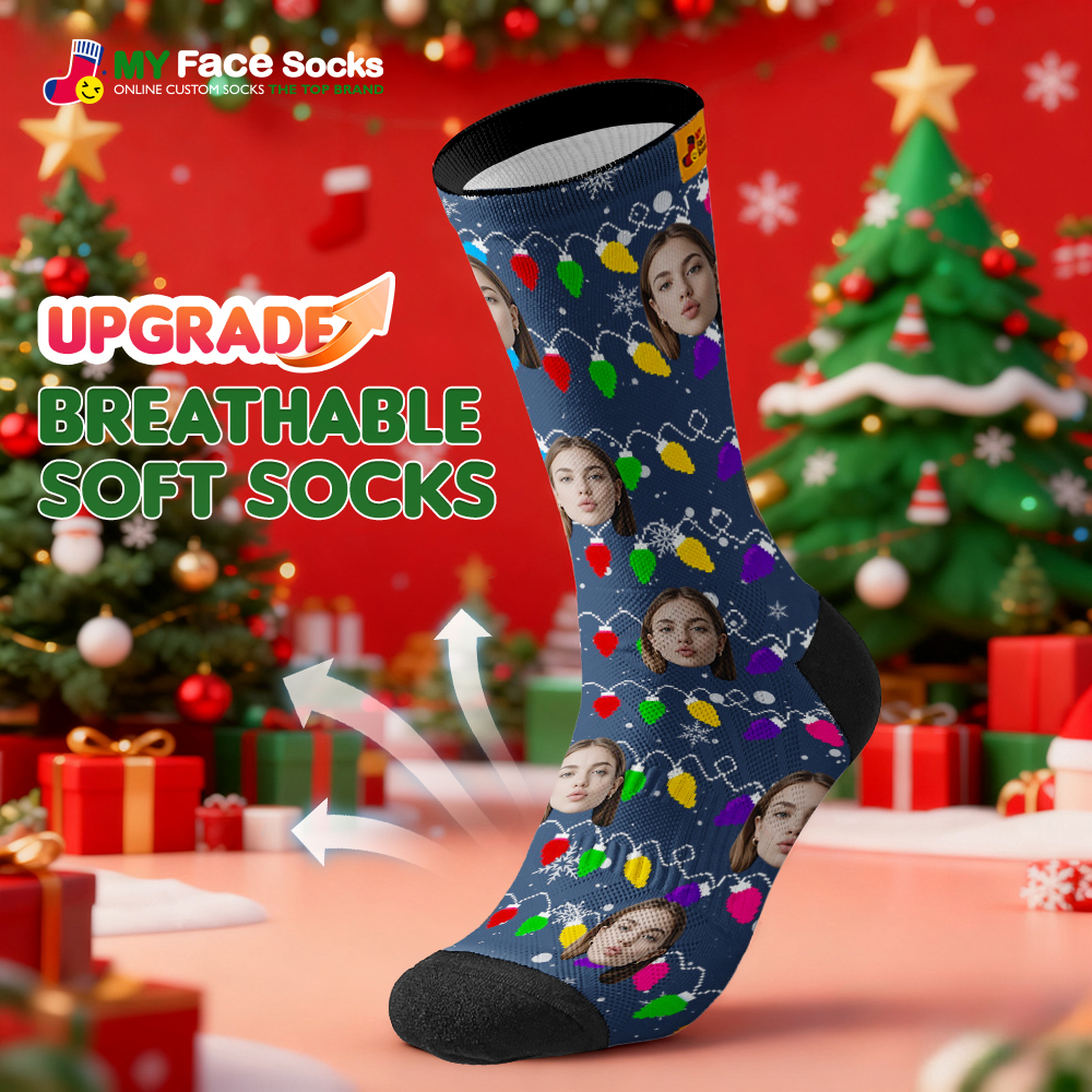 Custom Multicolor Christmas Light Socks Personalized Socks  Perfect Family Holiday Gift Christmas Socks Gift - MyFaceSocksAU