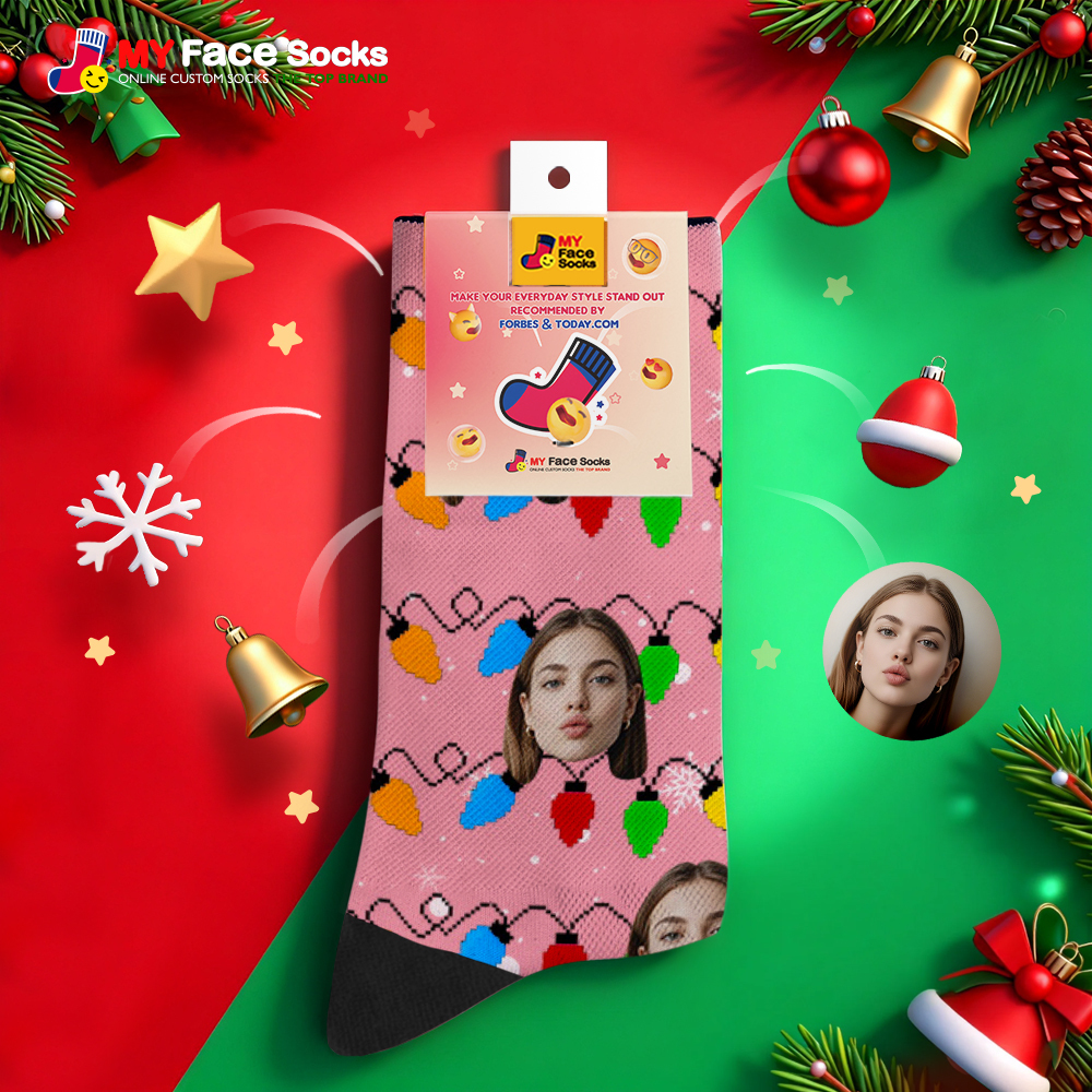 Custom Multicolor Christmas Light Socks Personalized Socks  Perfect Family Holiday Gift Christmas Socks Gift - MyFaceSocksAU