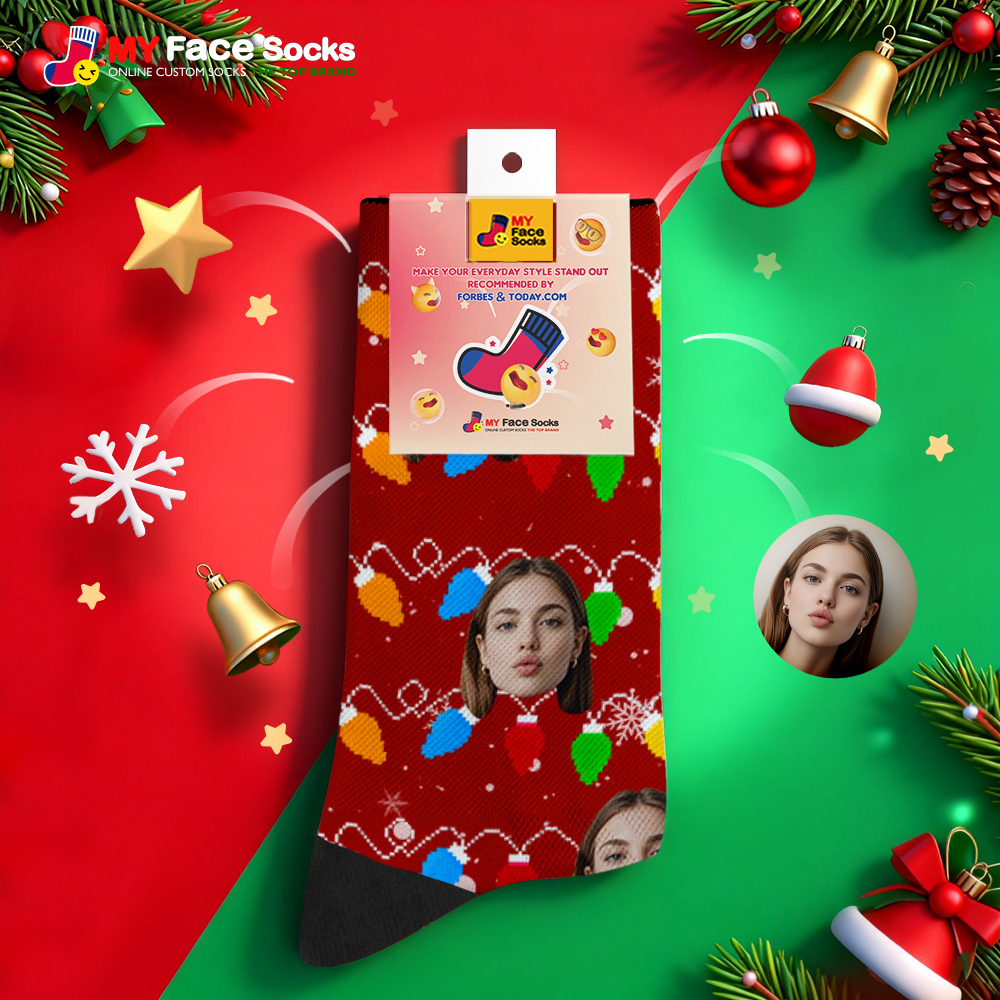 Custom Multicolor Christmas Light Socks Personalized Socks  Perfect Family Holiday Gift Christmas Socks Gift - MyFaceSocksAU