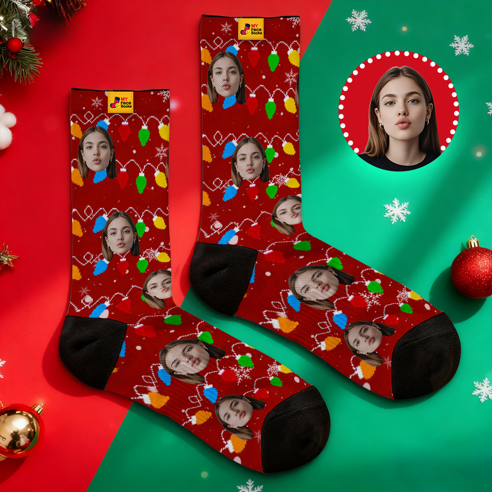 Custom Multicolor Christmas Light Socks Personalized Socks  Perfect Family Holiday Gift Christmas Socks Gift - MyFaceSocksAU