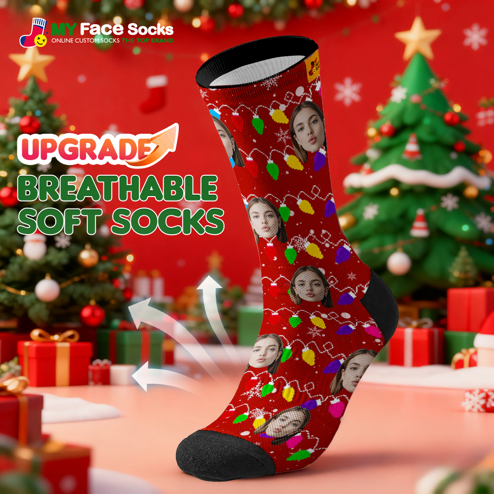 Personalized Multicolor Christmas Light Socks Custom Socks  Perfect Family Holiday Gift Christmas Socks Gift - MyFaceSocksAU