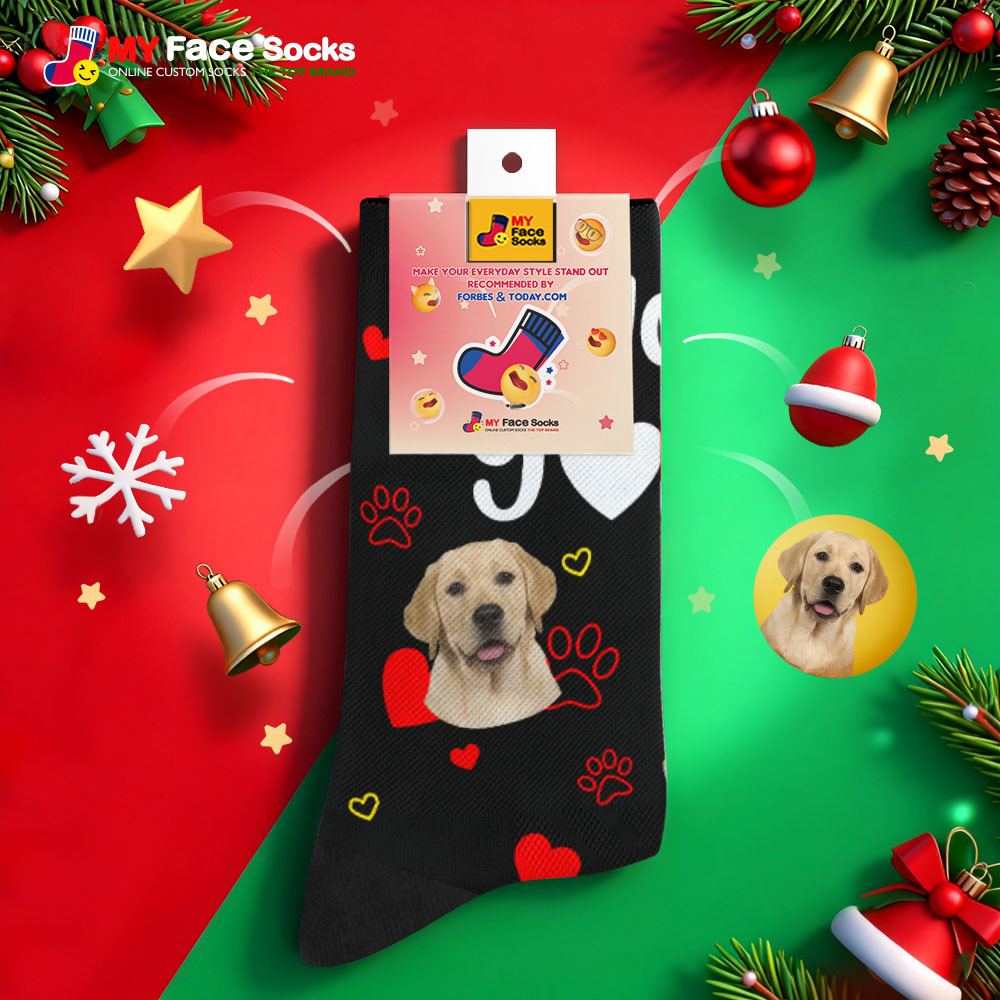 Personalized Pet Dog Theme Socks Christmas Socks Custom I Woof You Socks Pet Lover Santa Socks Gift - MyFaceSocksAU